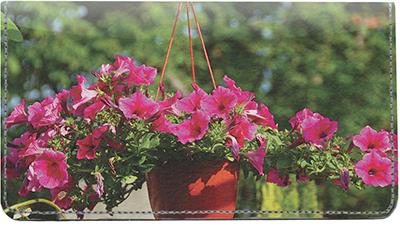 Potted Petunias Leather Checkbook Cover